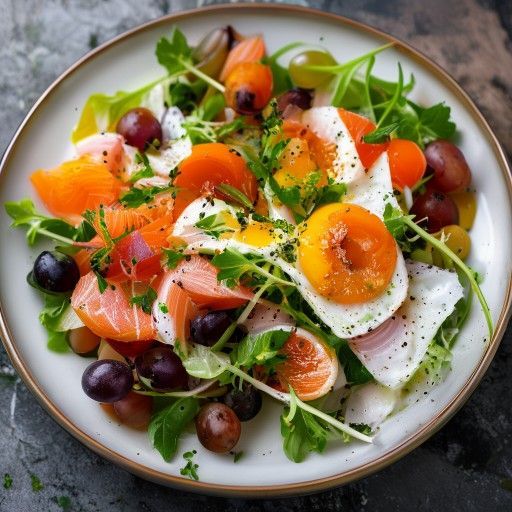 Insalata fresca di Lollo Bianco con salmone affumicato, uva e uova