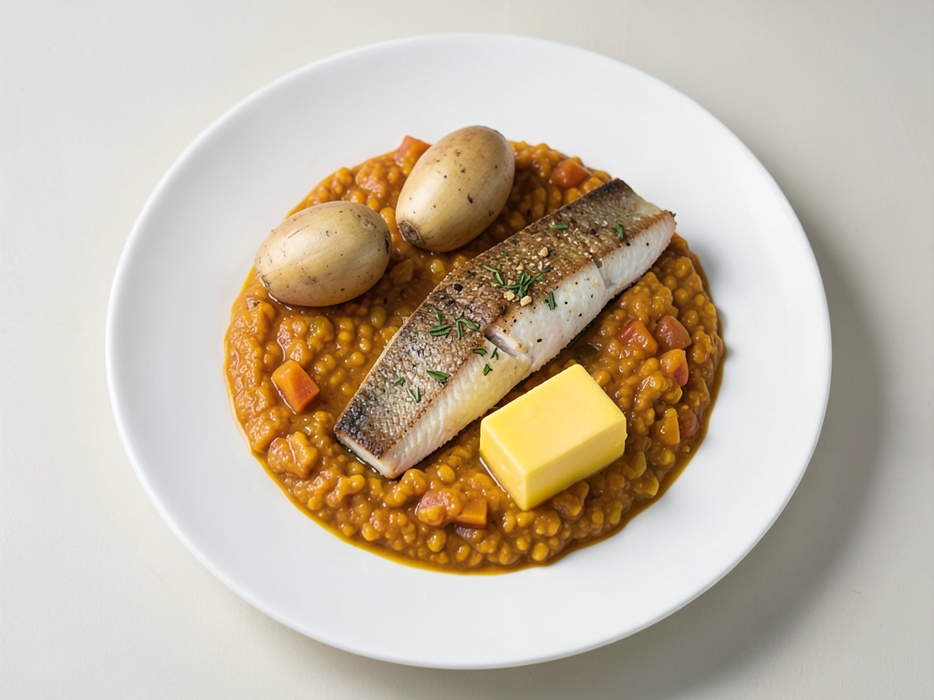 Zander con crema di patate e zucca
