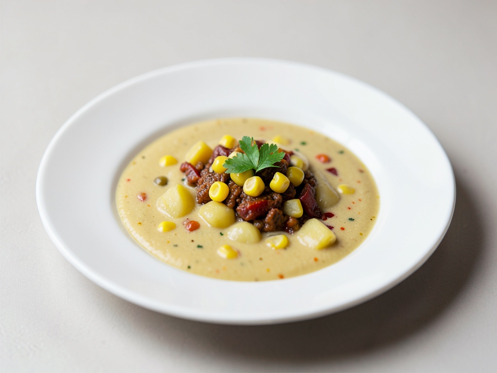 Zuppa cremosa di mais e patate con peperoncino