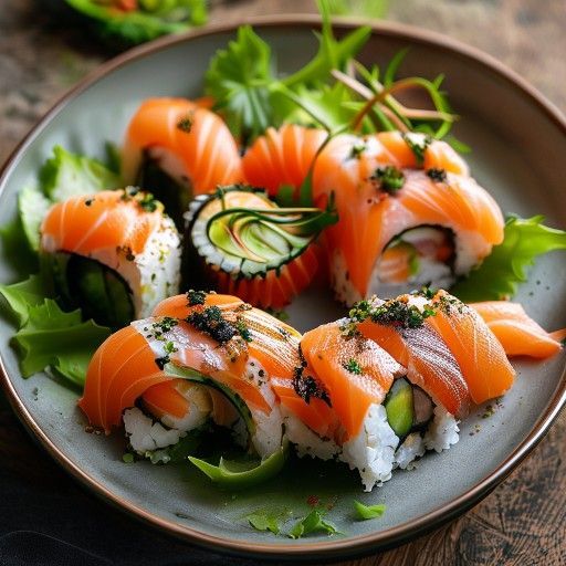 Rotoli di sushi con salmone e cetriolo