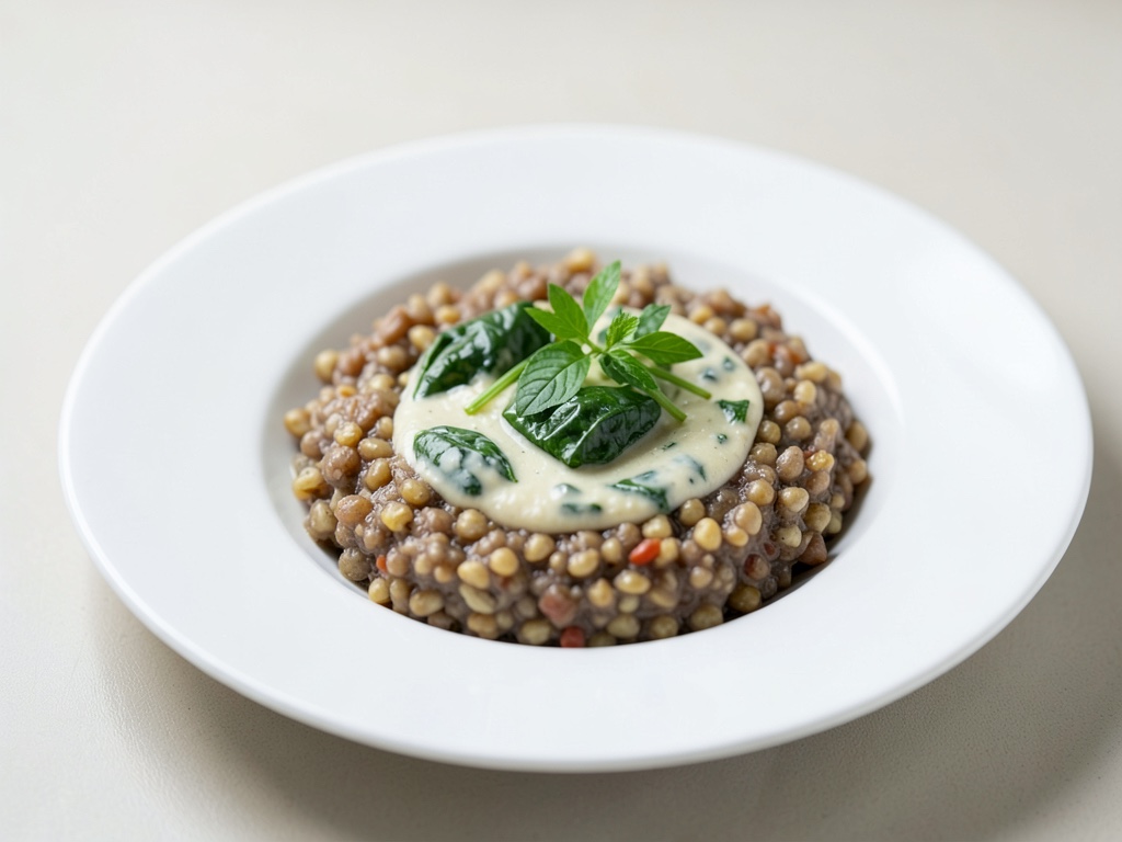 Grano croccante alle mandole con spinaci cremosi