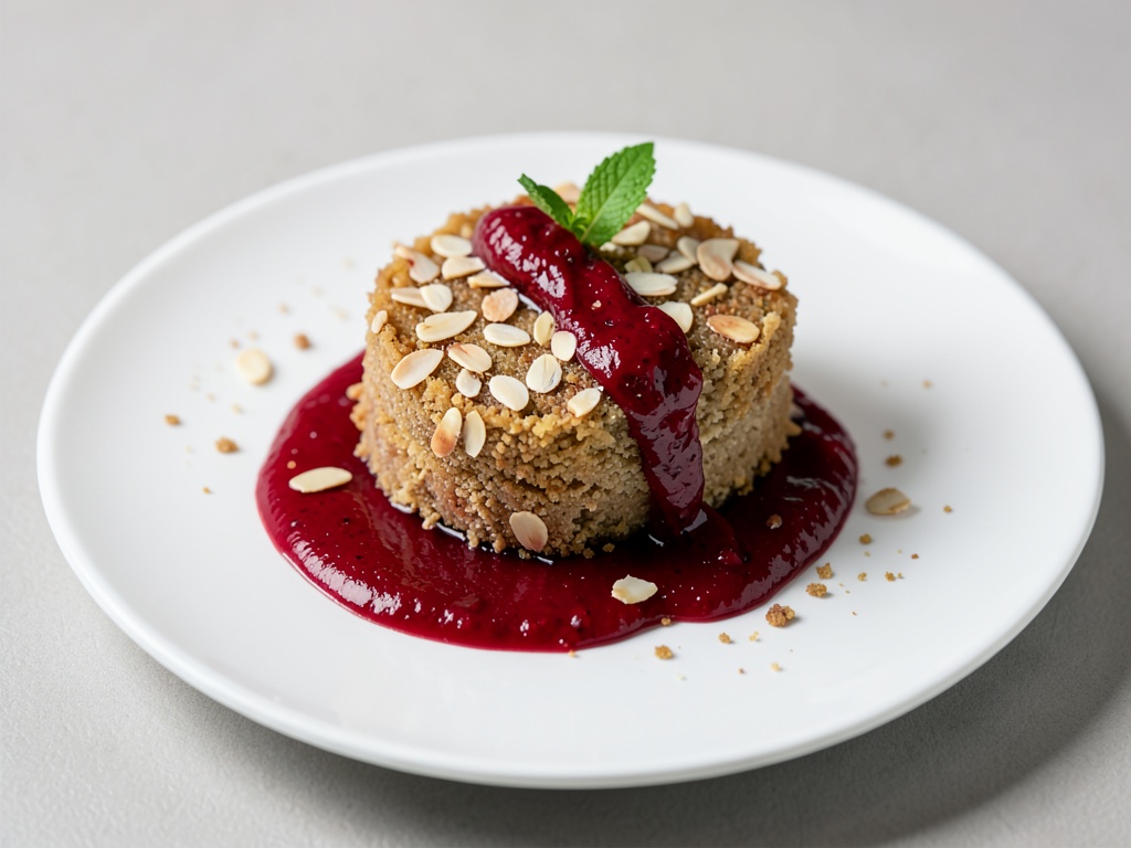 Knuspriger Mandelkuchen mit Himbeersoße