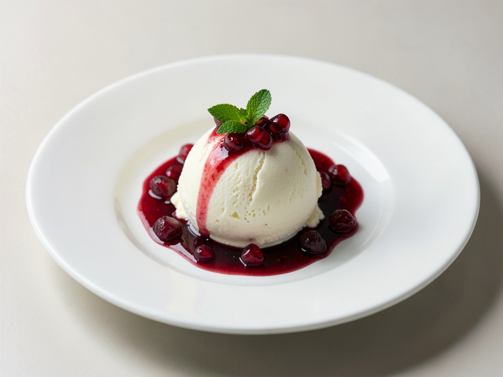 Gelato cremoso al latte di mandorla con sciroppo di melograno