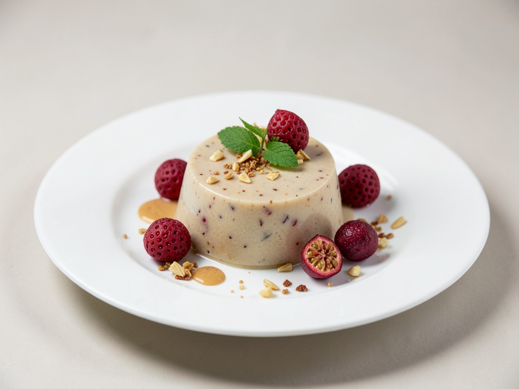 Delicato gelè di latte di mandorle con litchi