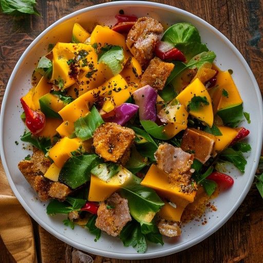 Insalata di mango e curry fruttata con striscioline di pollo