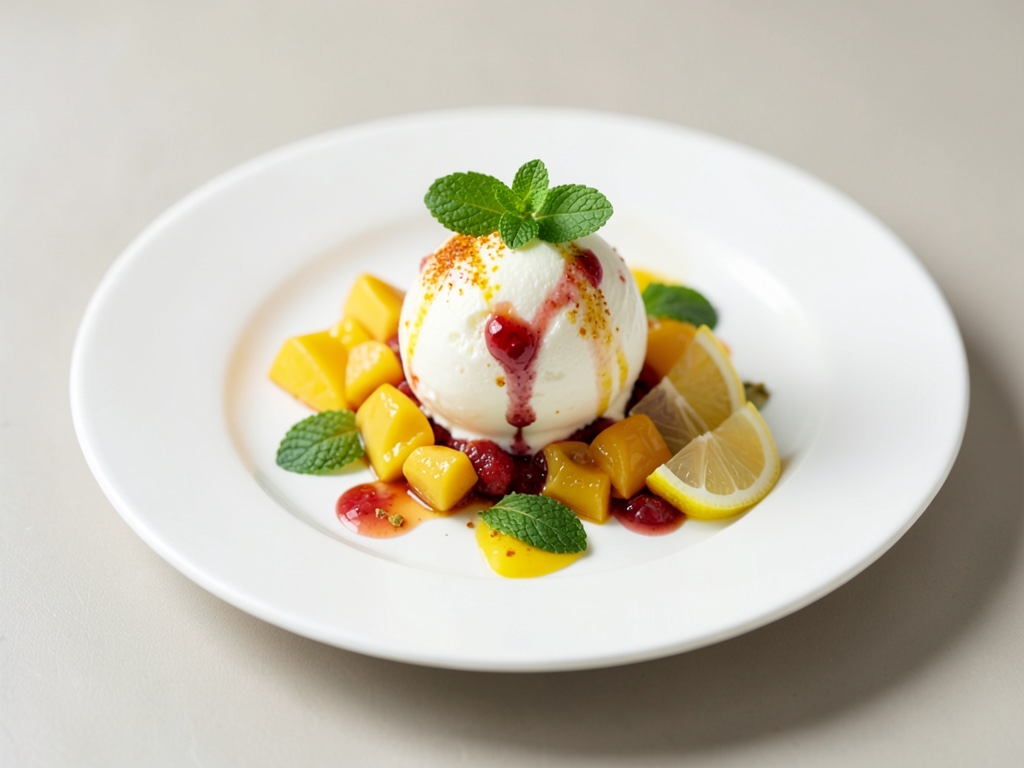 Gelato fruttato con mango, menta e limone