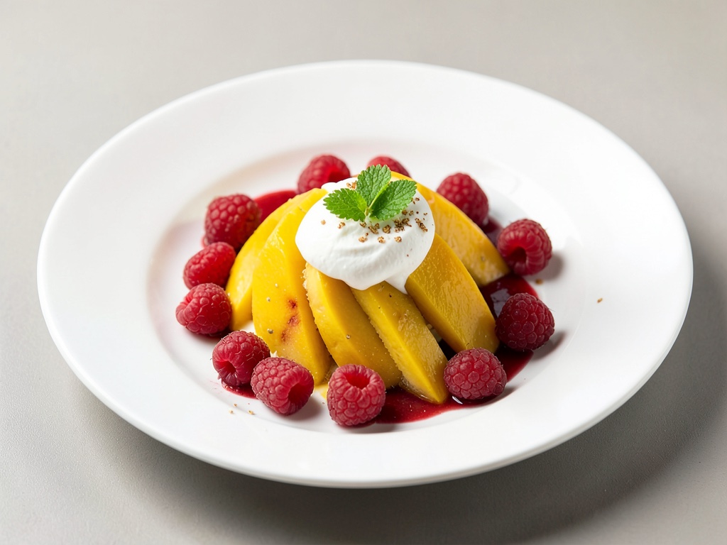 Mango con crema di quark e lamponi