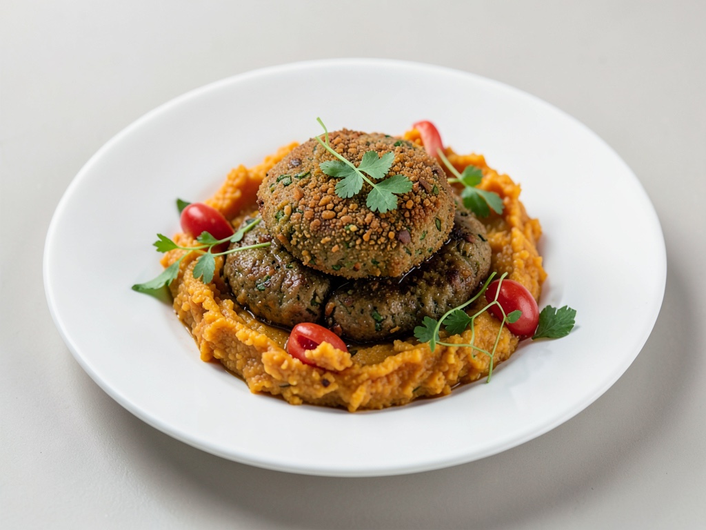 Falafel di barbabietola croccanti con purè di patate dolci