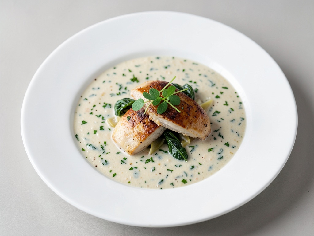 Zuppa cremosa di bietola e cocco con pollo