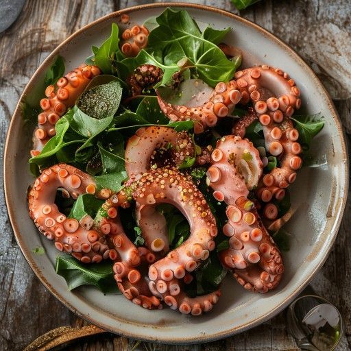 Insalata tenera di polpo con bietola e salame croccante