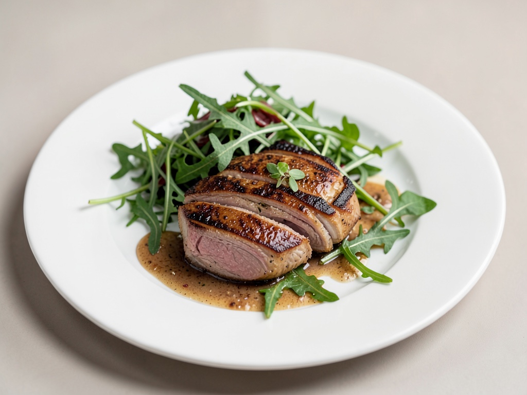 Petto d'anatra alla griglia con insalata di rucola