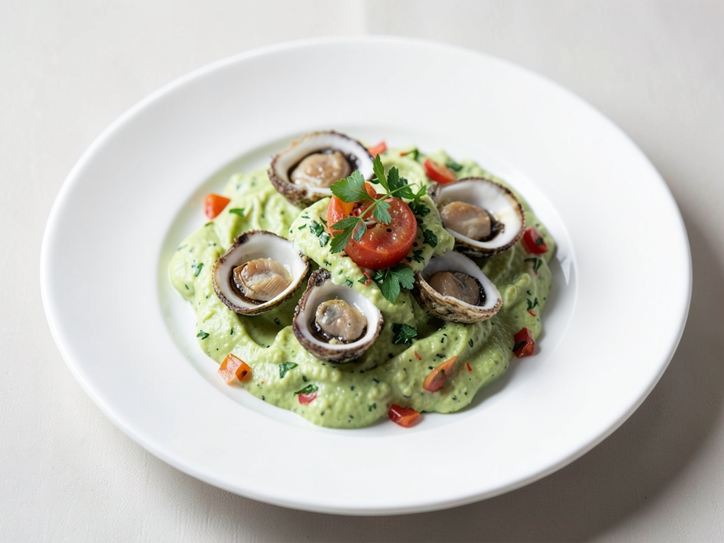 Ostriche marinate su crema di avocado