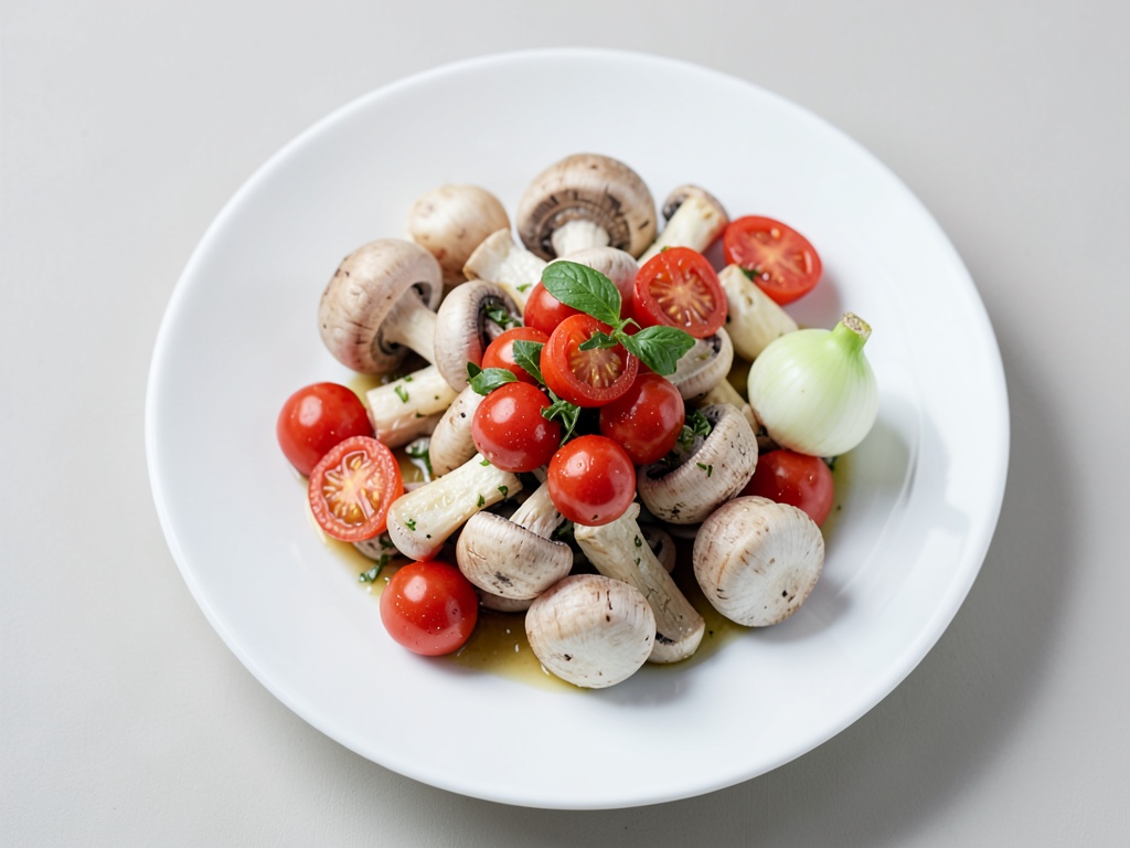 Ensalada fresca de champiñones con tomates y limón