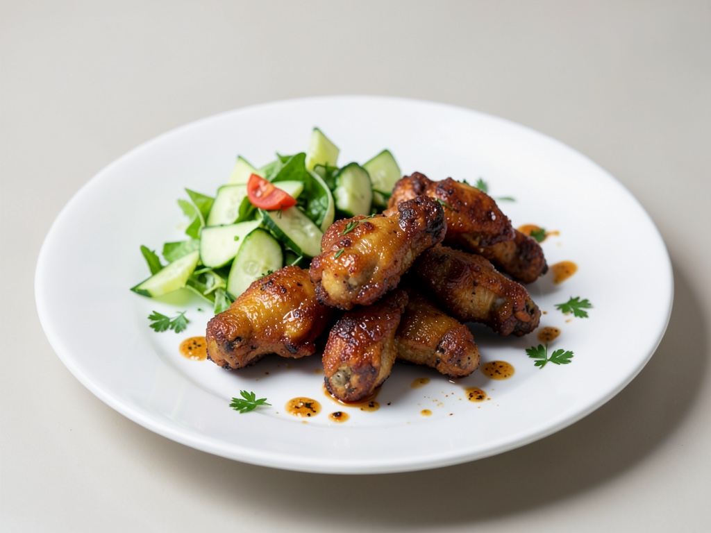 Ailes de poulet croustillants avec salade de concombre fraîche