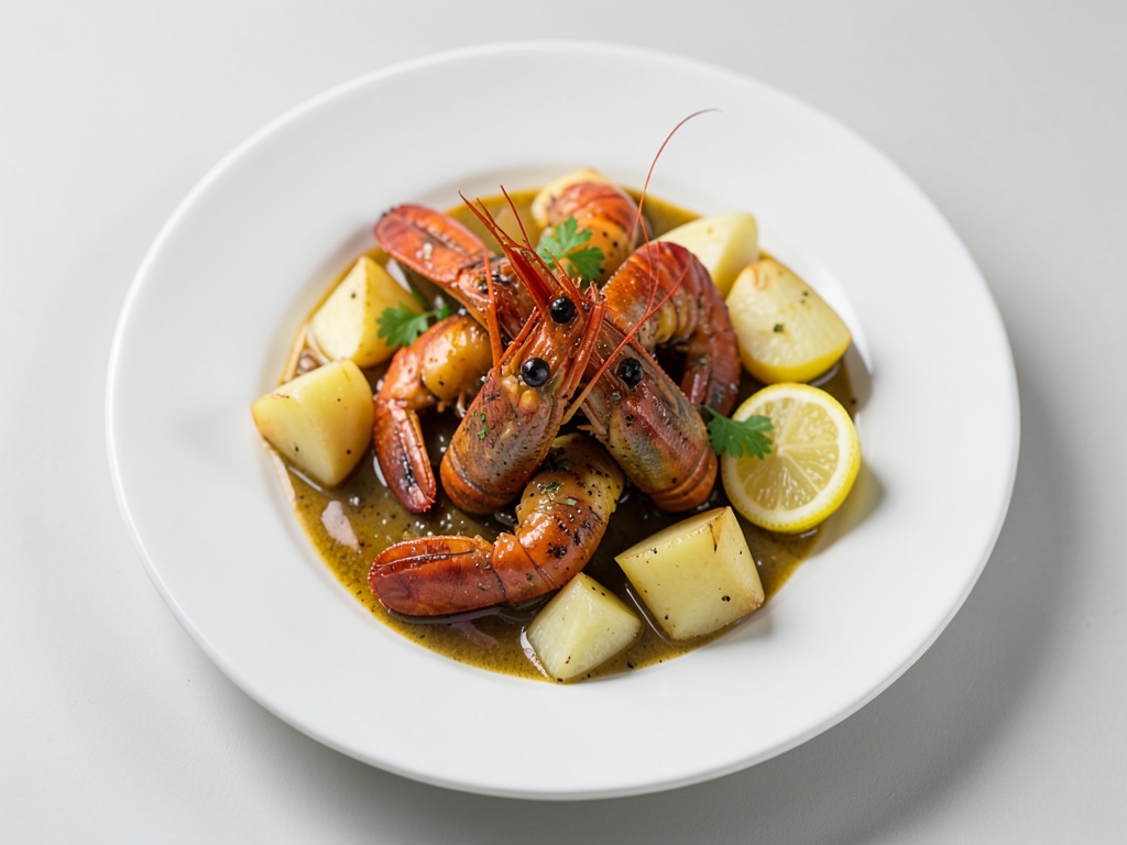 Gamberi con patate in marinata