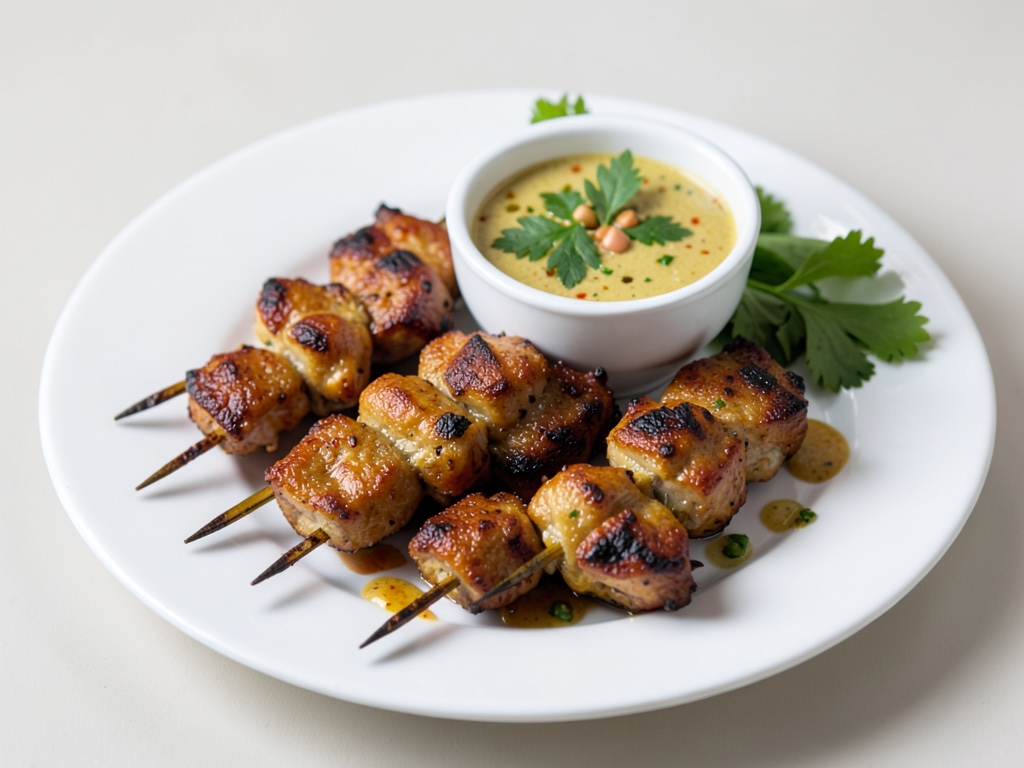 Spiedini di pollo con dip al curry di arachidi
