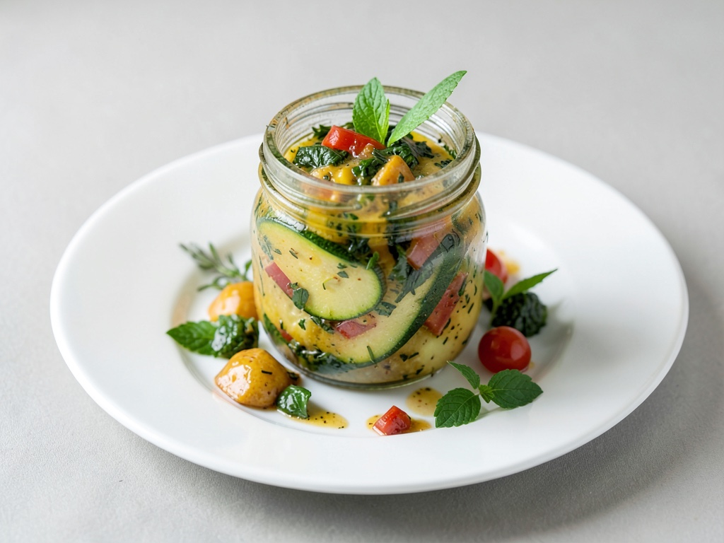 Courgettes fraîches aux herbes en bocal