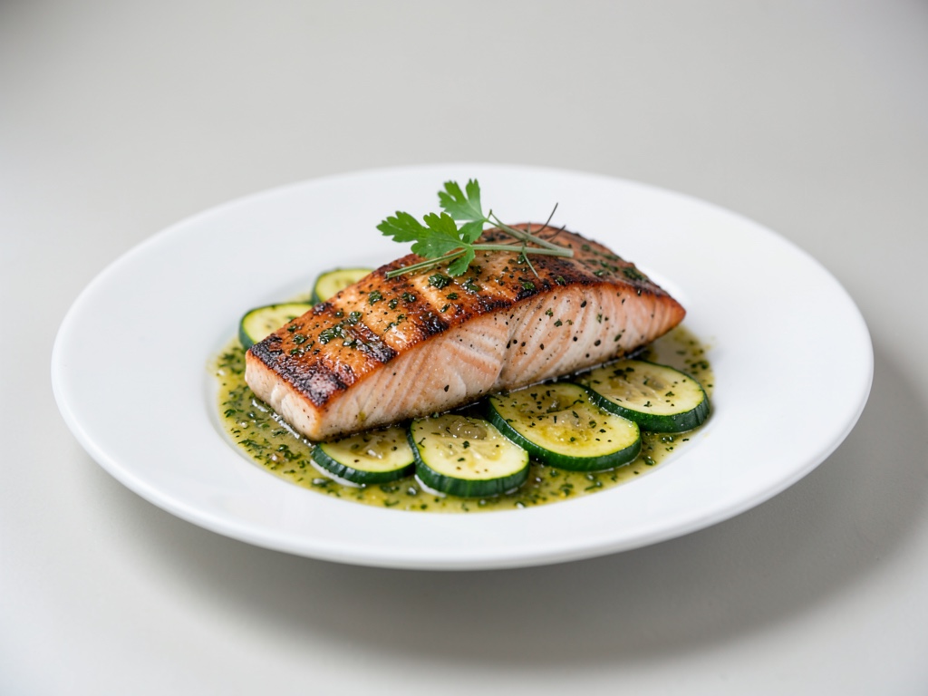 Salmone alla griglia con zucchine in marinata alle erbe