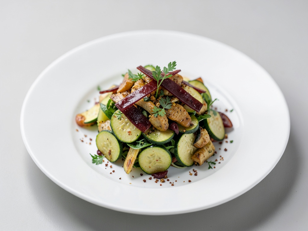 Ensalada de calabacín y jengibre con tiras de dátiles