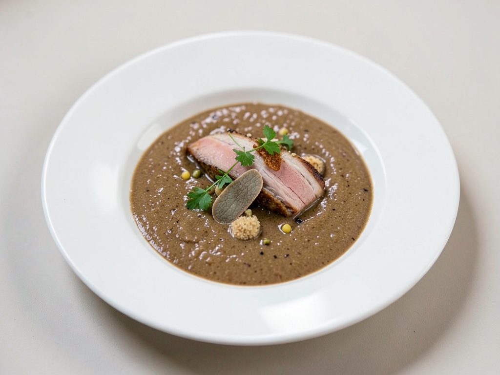Zuppa cremosa di castagne al tartufo e anatra