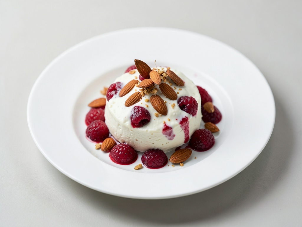 Dessert cremoso al mascarpone e lamponi con mandole tostate