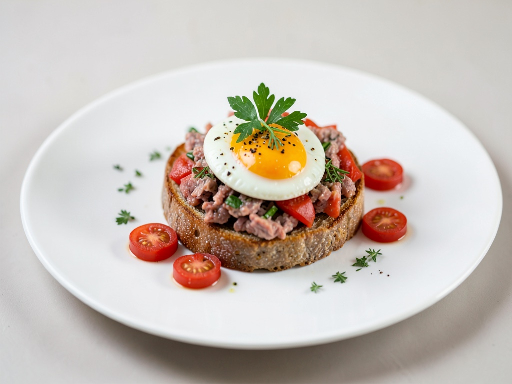 Bruschetta di Matjes con uovo e pomodori
