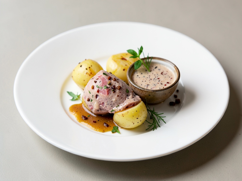 Matjes con patate e dip di pancetta