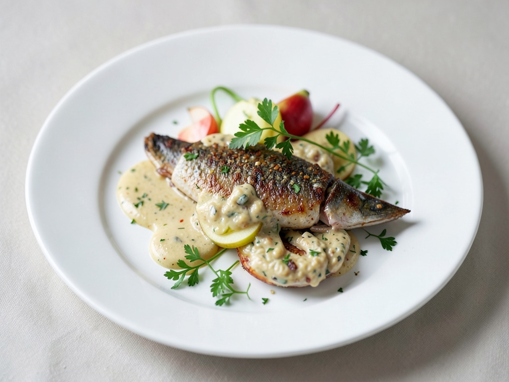 Pescadilla marinada con aderezo de manzana