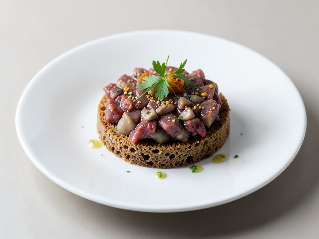 Tártara de Matjes sobre costra de Pumpernickel