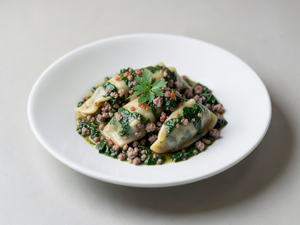 Maultasche fatte in casa con ripieno di spinaci e carne