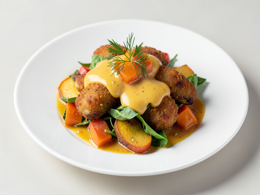 Ensalada crujiente de Maultaschen con calabaza y aderezo fresco de naranja