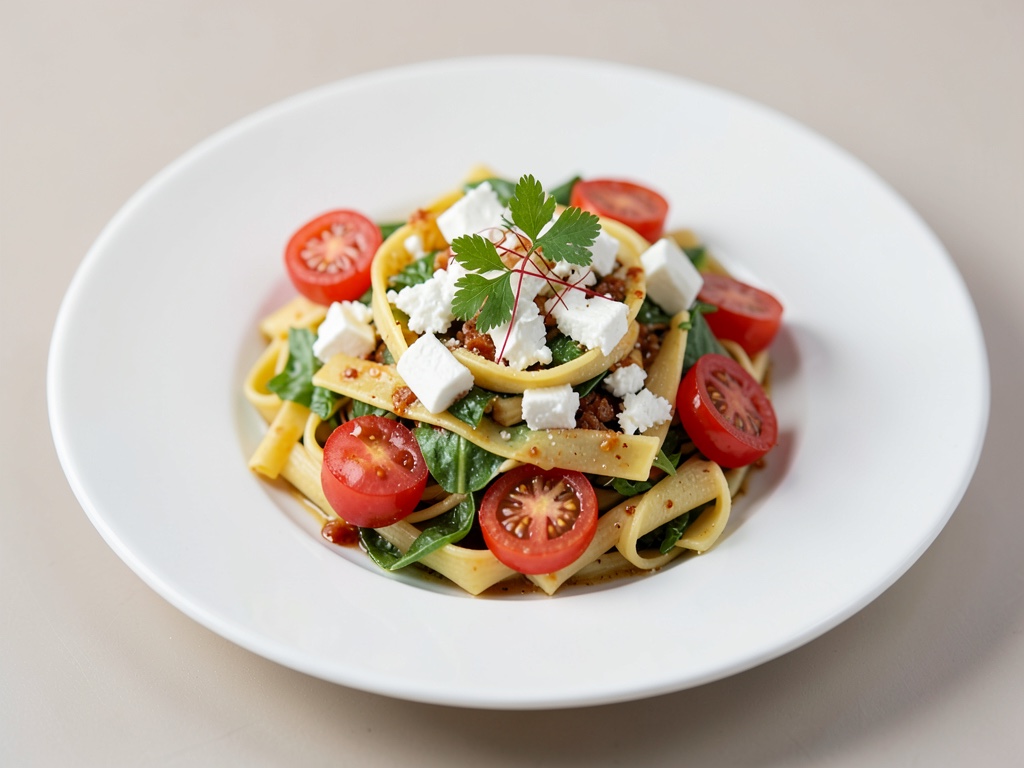 Insalata di pasta fresca con feta e pomodori
