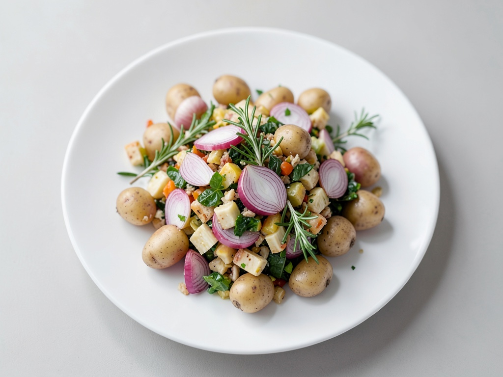 Insalata di patate al forno con feta e pinoli