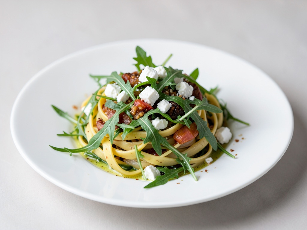 Frischer Nudelsalat mit Rucola und Feta