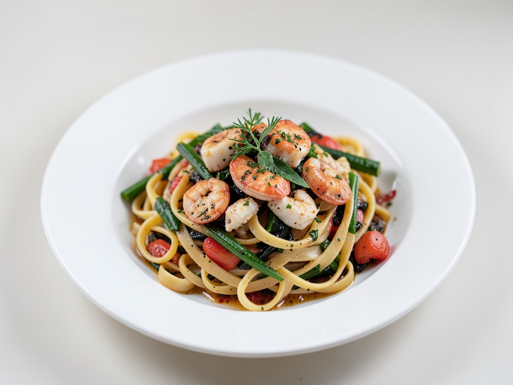 Pasta mit Meeresfrüchten und Gemüse