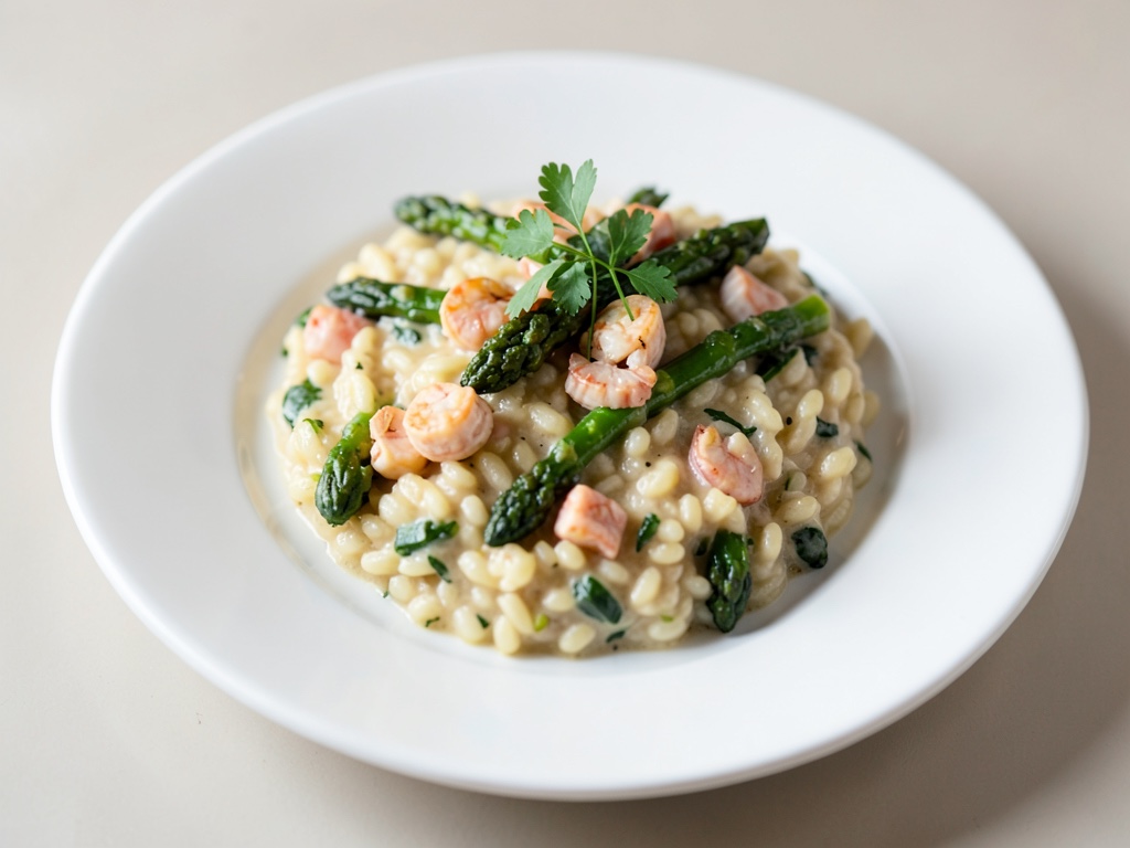 Risotto cremoso ai frutti di mare e asparagi