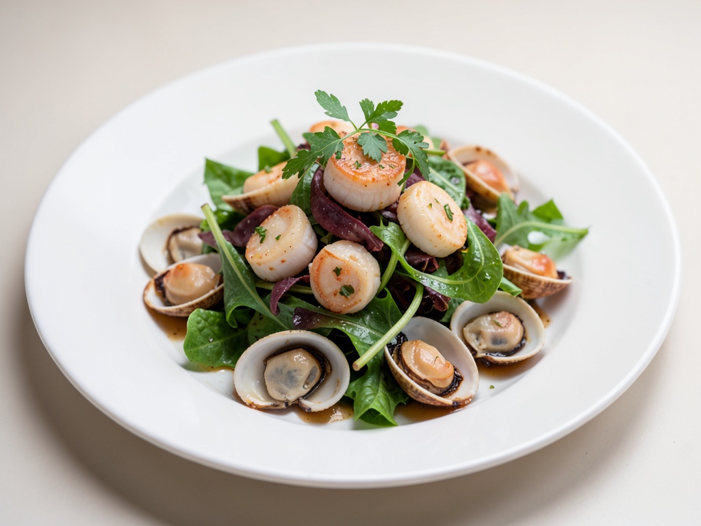 Insalata fresca di frutti di mare con capesante e vongole veraci