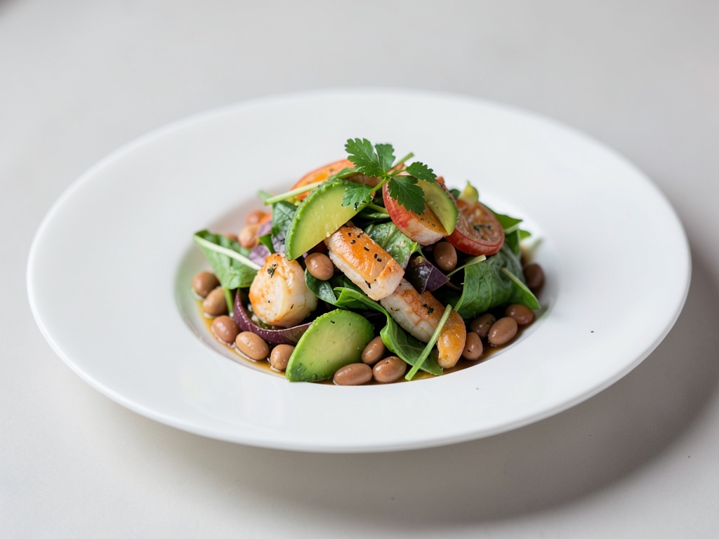 Salade fraîche de fruits de mer aux haricots et avocat