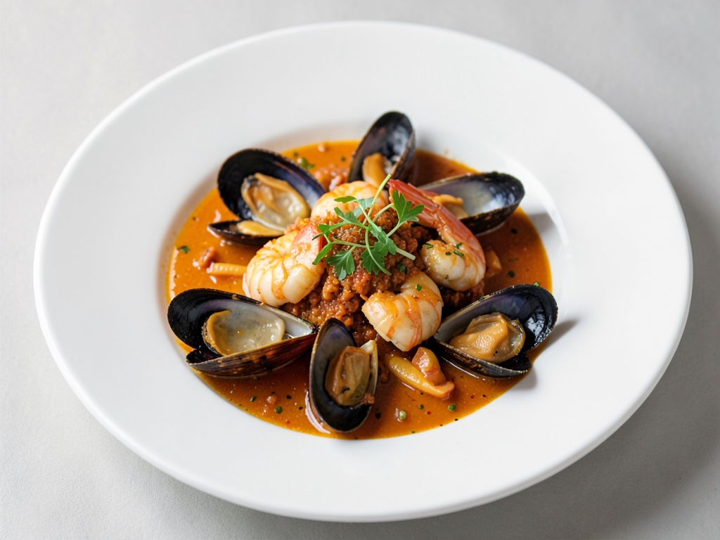 Zuppa di pesce allo zafferano con cozze e gamberi