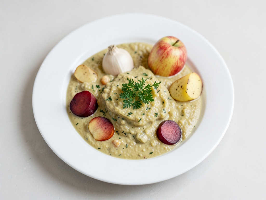 Soupe crémeuse au raifort et à la pomme avec marjolaine