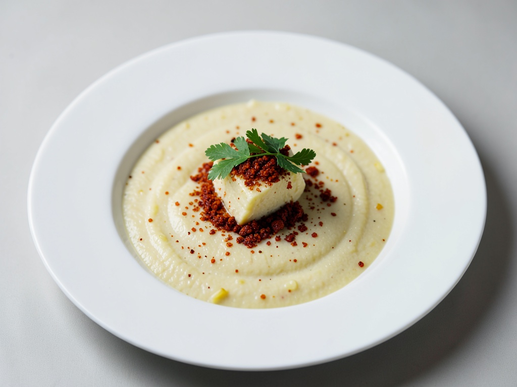 Sopa cremosa de patatas con rábano picante picante