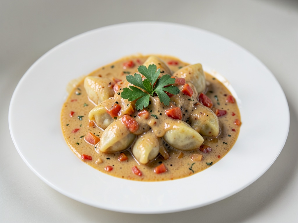 Knödel in cremosa salsa di finocchi e pomodori
