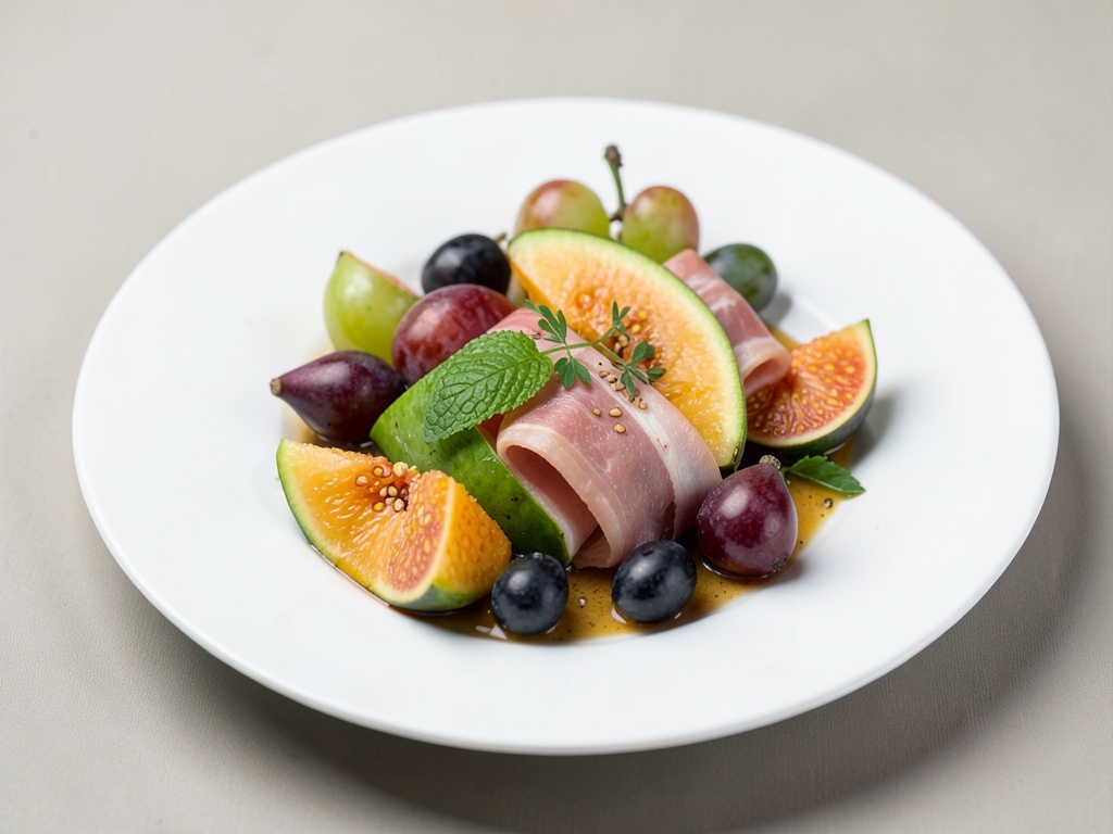 Melone fresca con fichi, uva e prosciutto di Parma