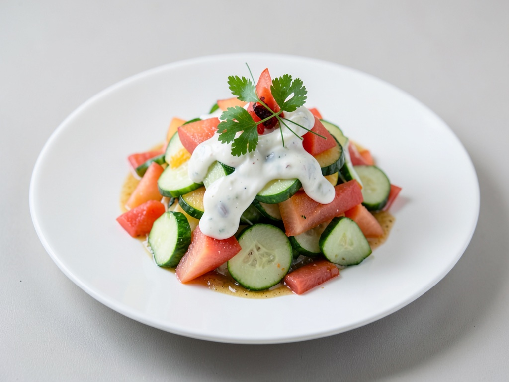 Insalata fresca di melone e cetriolo con dressing allo yogurt