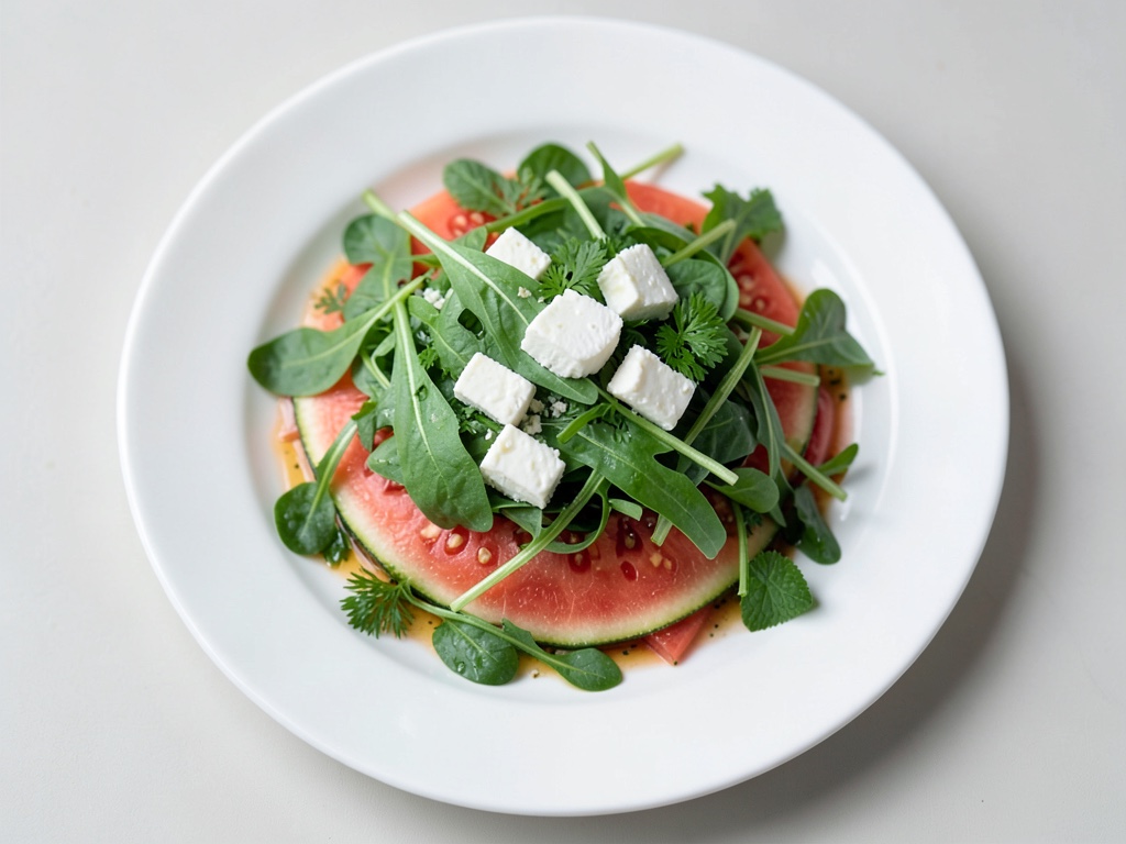 Salade rafraîchissante à la pastèque et roquette avec feta