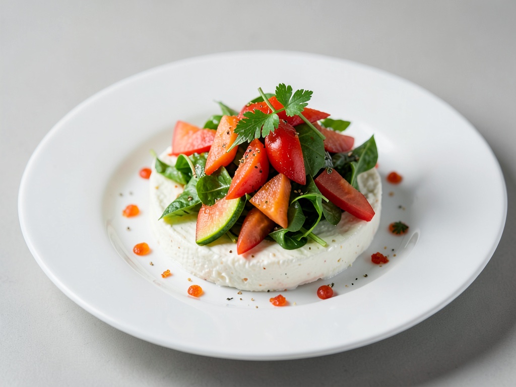 Insalata fresca di melone con letto di formaggio fresco