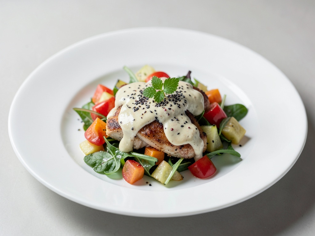 Salade de melon et poulet avec vinaigrette au sésame