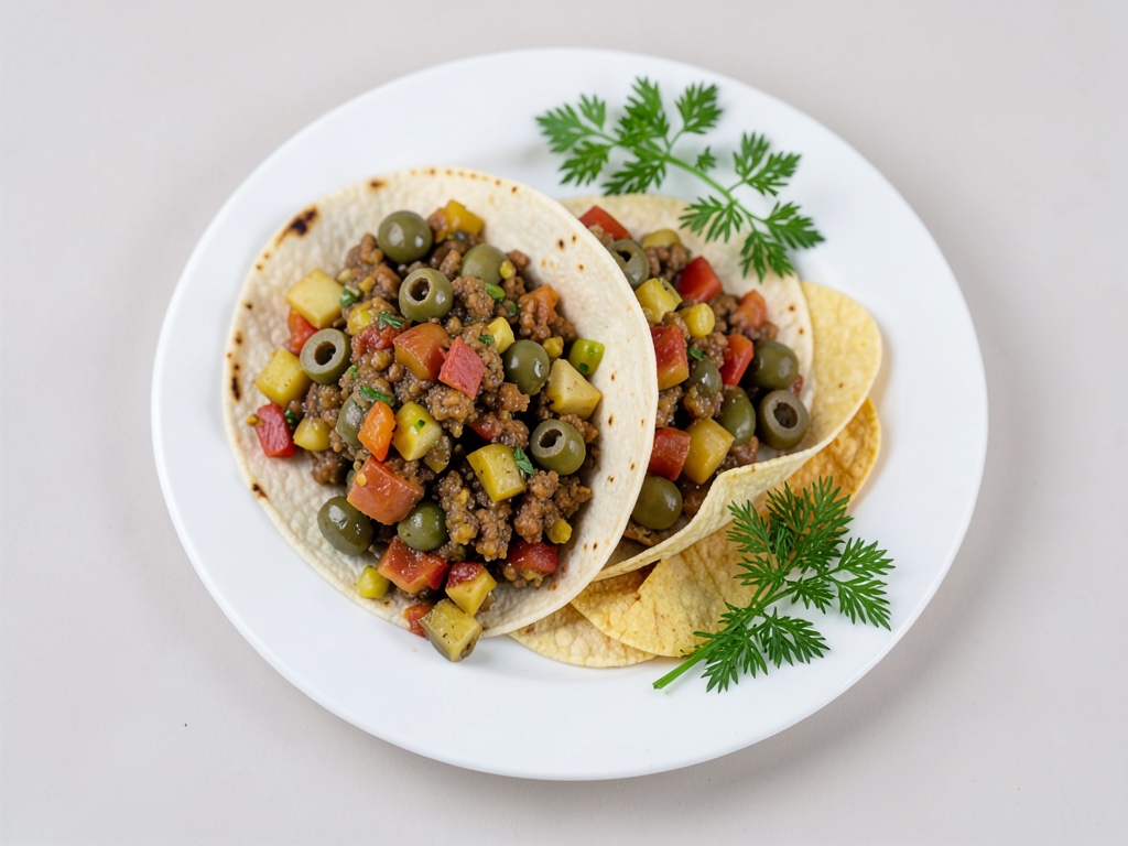 Tacos messicani con salsa di olive e patate