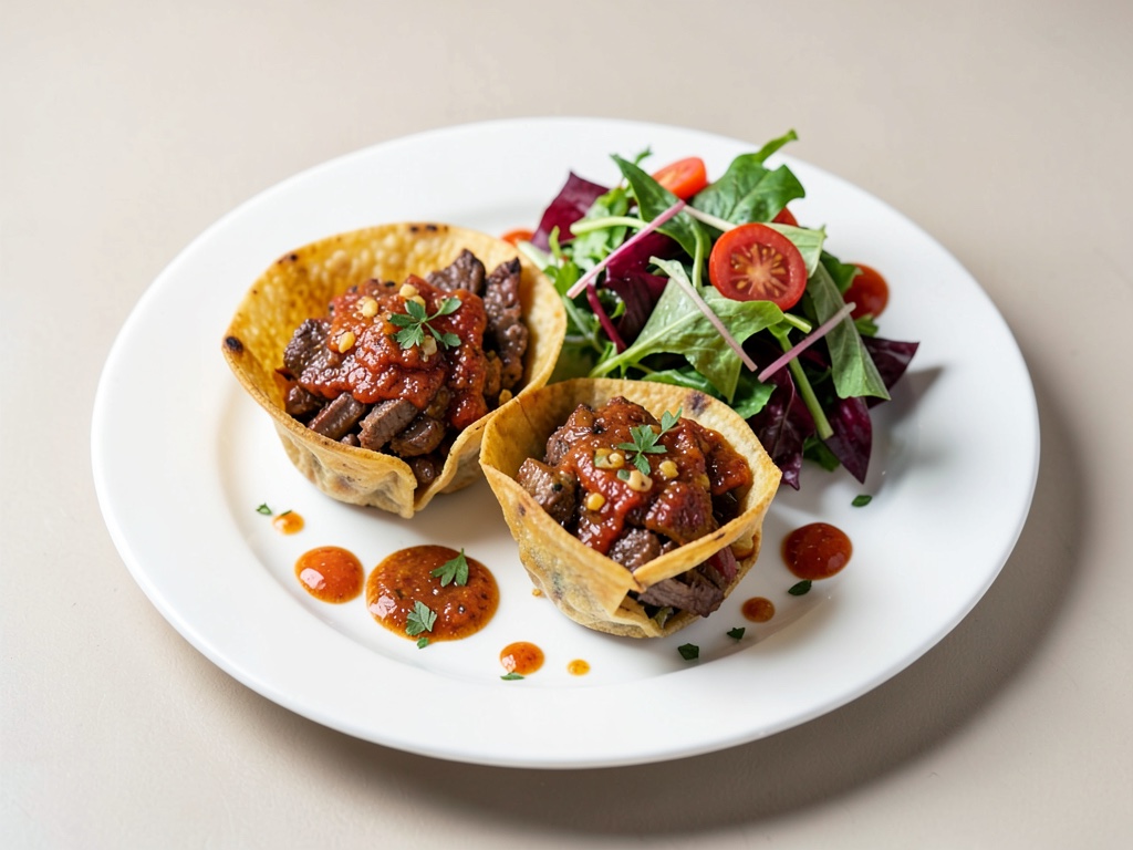 Gusci di Tortilla Croccanti con Manzo Piccante e Insalata Fresca
