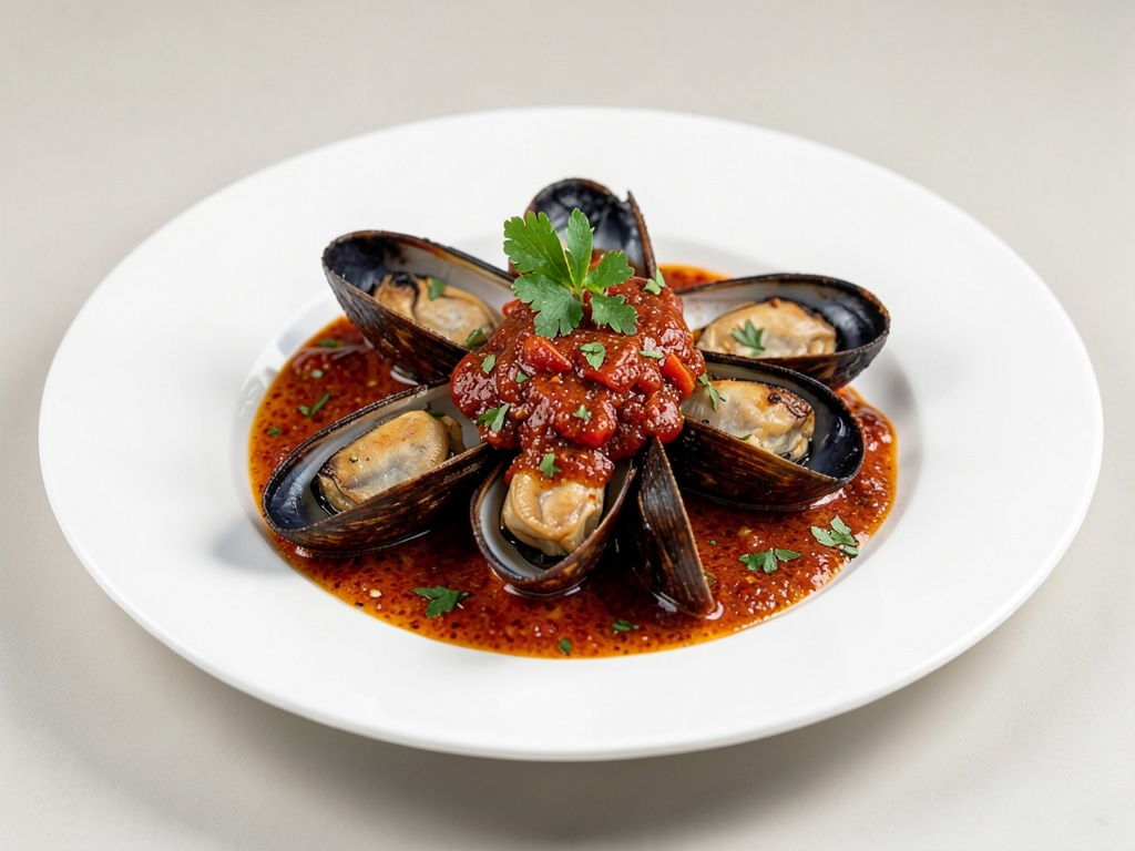 Cozze con salsa allo zafferano e peperoncino